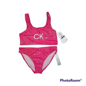 Calvin Klein Girl's Sparkling Two-piece Bathing Suit, XL